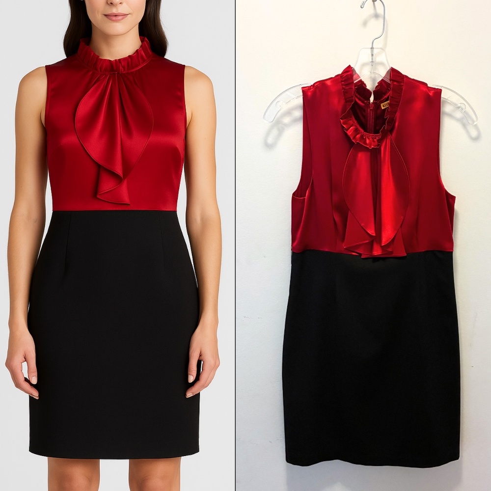 Alice + Olivia Jabot Mini Dress - Red and Black